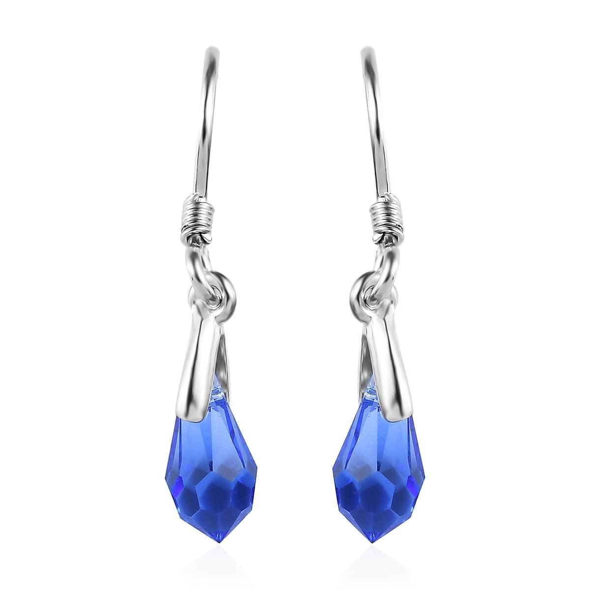 Sapphire Color Crystal Drop Earrings in Sterling Silver image number 0