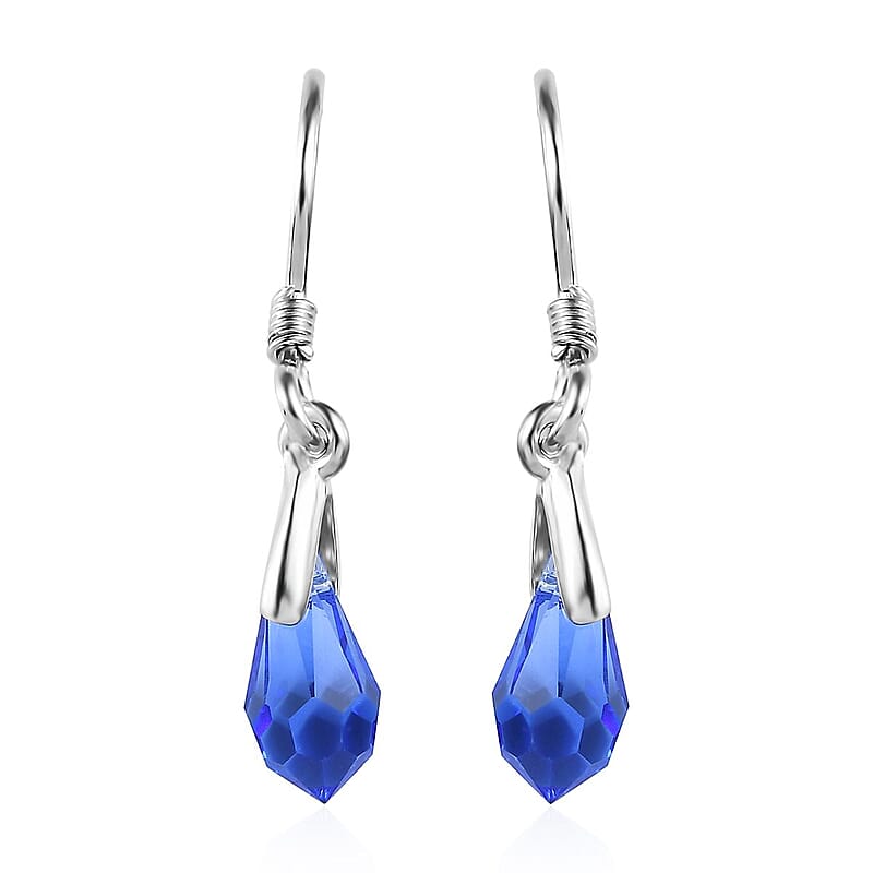 Sapphire Color Crystal Drop Earrings in Sterling Silver