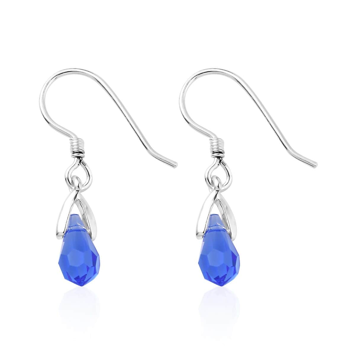 Sapphire Color Crystal Drop Earrings in Sterling Silver image number 3