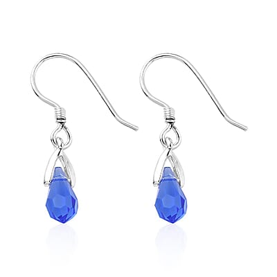 Sapphire Color Crystal Drop Earrings in Sterling Silver