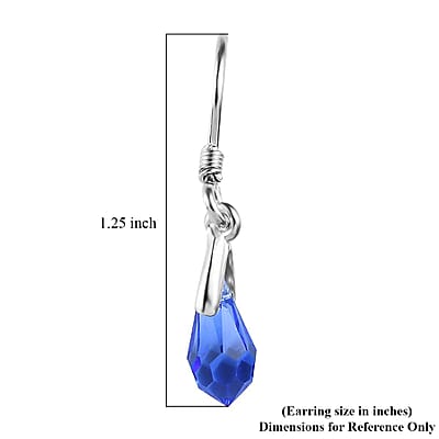 Sapphire Color Crystal Drop Earrings in Sterling Silver