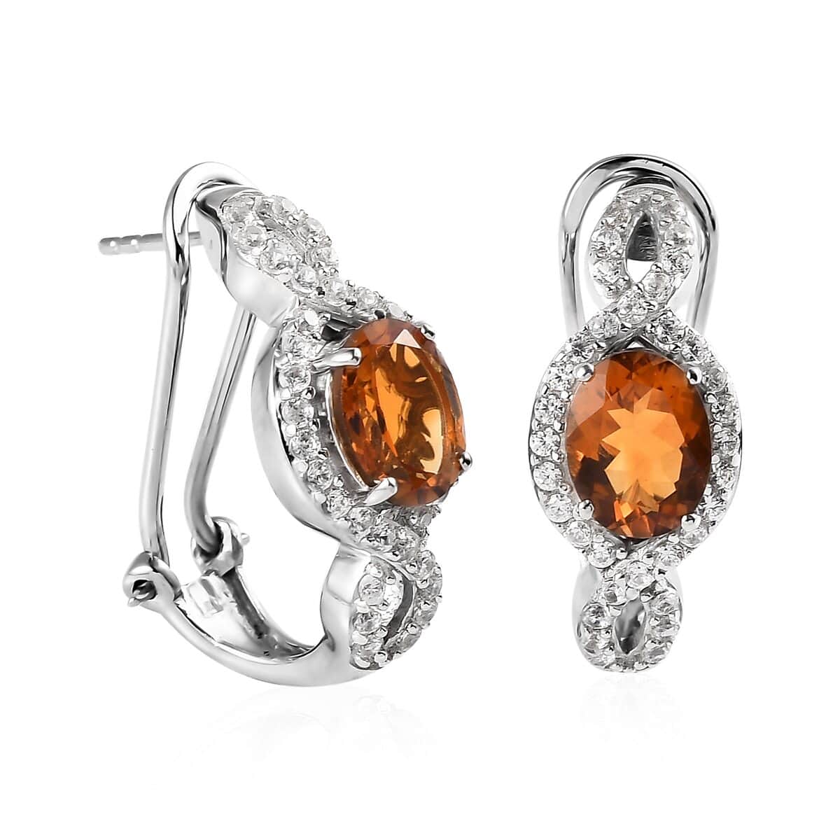 Santa Ana Madeira Citrine and Natural White Zircon Omega Clip Earrings in Platinum Over Sterling Silver 4.90 ctw image number 0