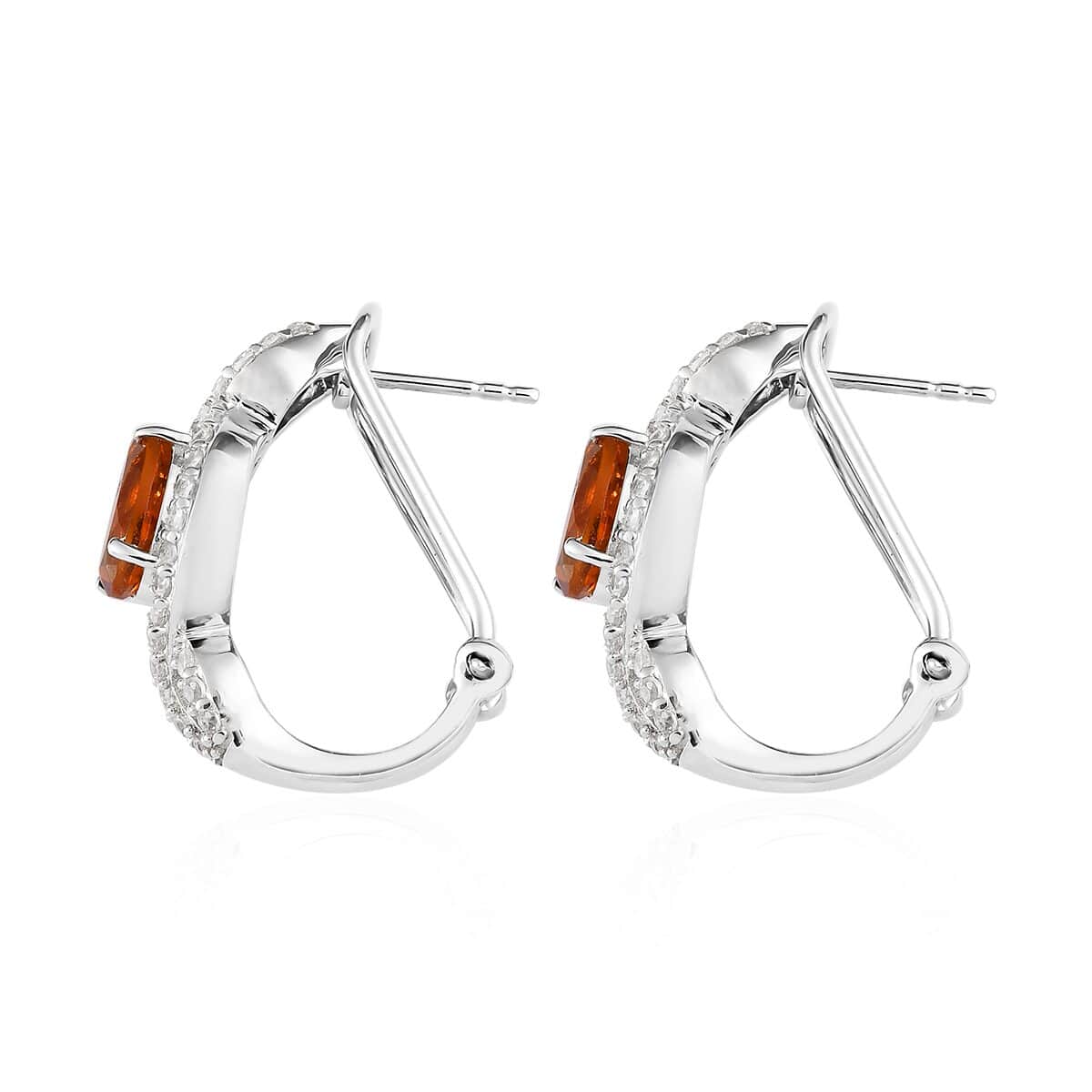 Santa Ana Madeira Citrine and Natural White Zircon Omega Clip Earrings in Platinum Over Sterling Silver 4.90 ctw image number 3