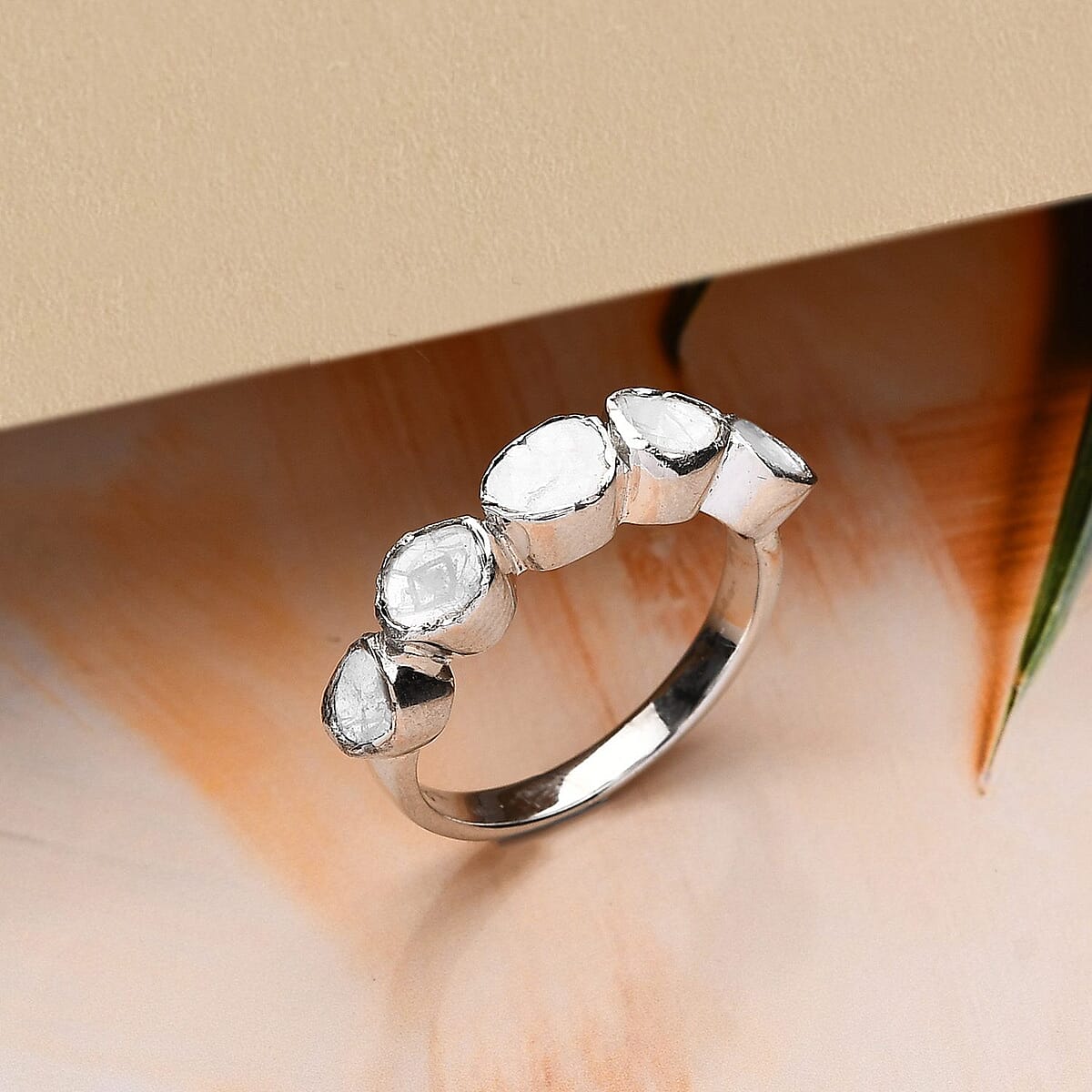 Polki Diamond Ring in Platinum Over Sterling Silver (Size 10.0) 0.50 ctw image number 1