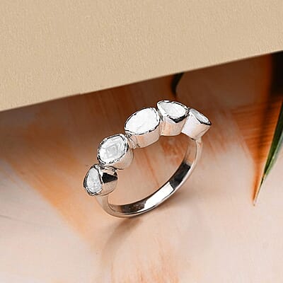 Polki Diamond Ring in Platinum Over Sterling Silver (Size 10.0) 0.50 ctw