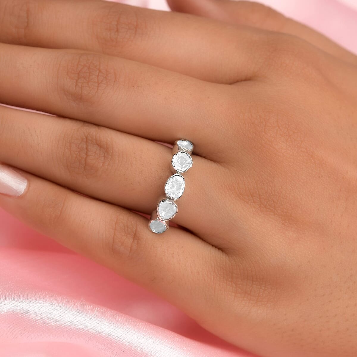 Polki Diamond Ring in Platinum Over Sterling Silver (Size 10.0) 0.50 ctw image number 2