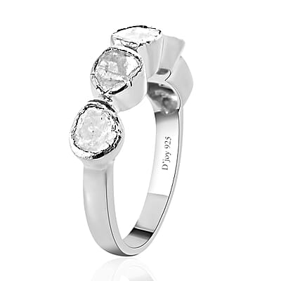 Polki Diamond Ring in Platinum Over Sterling Silver (Size 10.0) 0.50 ctw