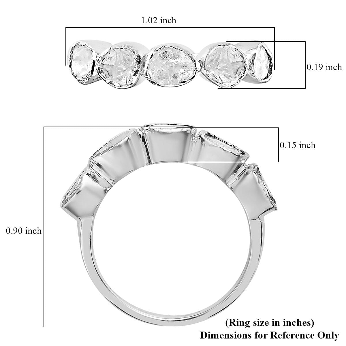 Polki Diamond Ring in Platinum Over Sterling Silver (Size 10.0) 0.50 ctw