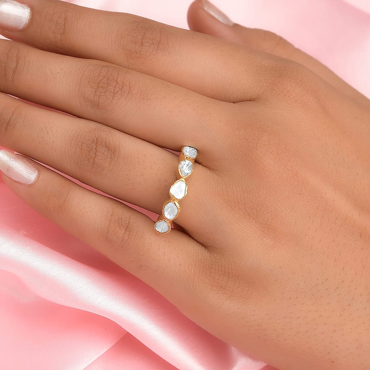 Polki Diamond Ring in 14K Yellow Gold Over Sterling Silver (Size 7.0) 0.50 ctw image number 2