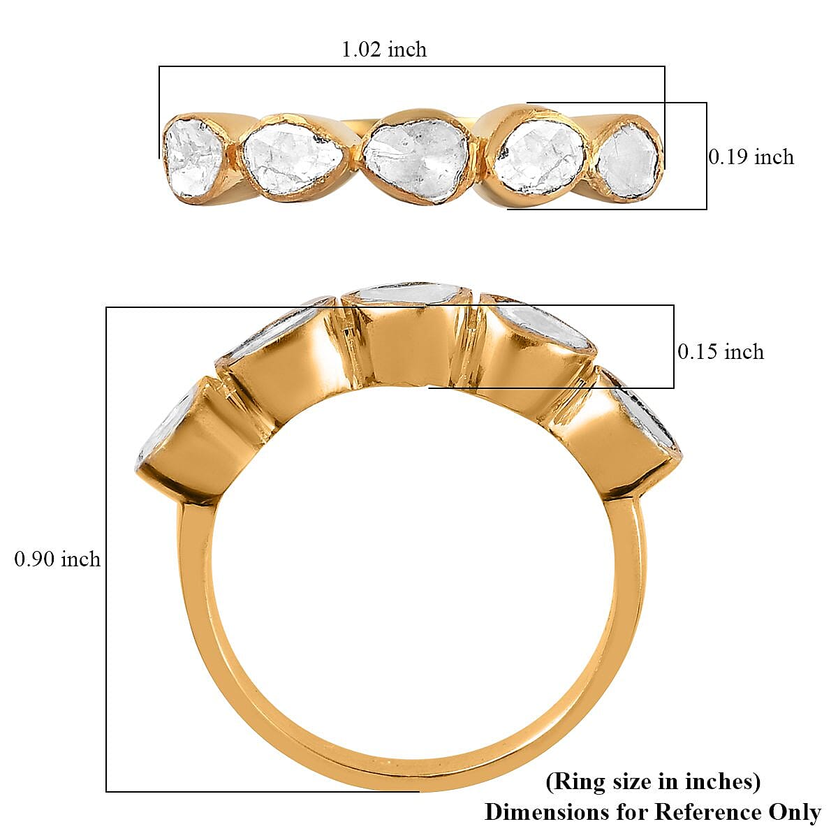 Polki Diamond Ring in 14K Yellow Gold Over Sterling Silver (Size 7.0) 0.50 ctw image number 5