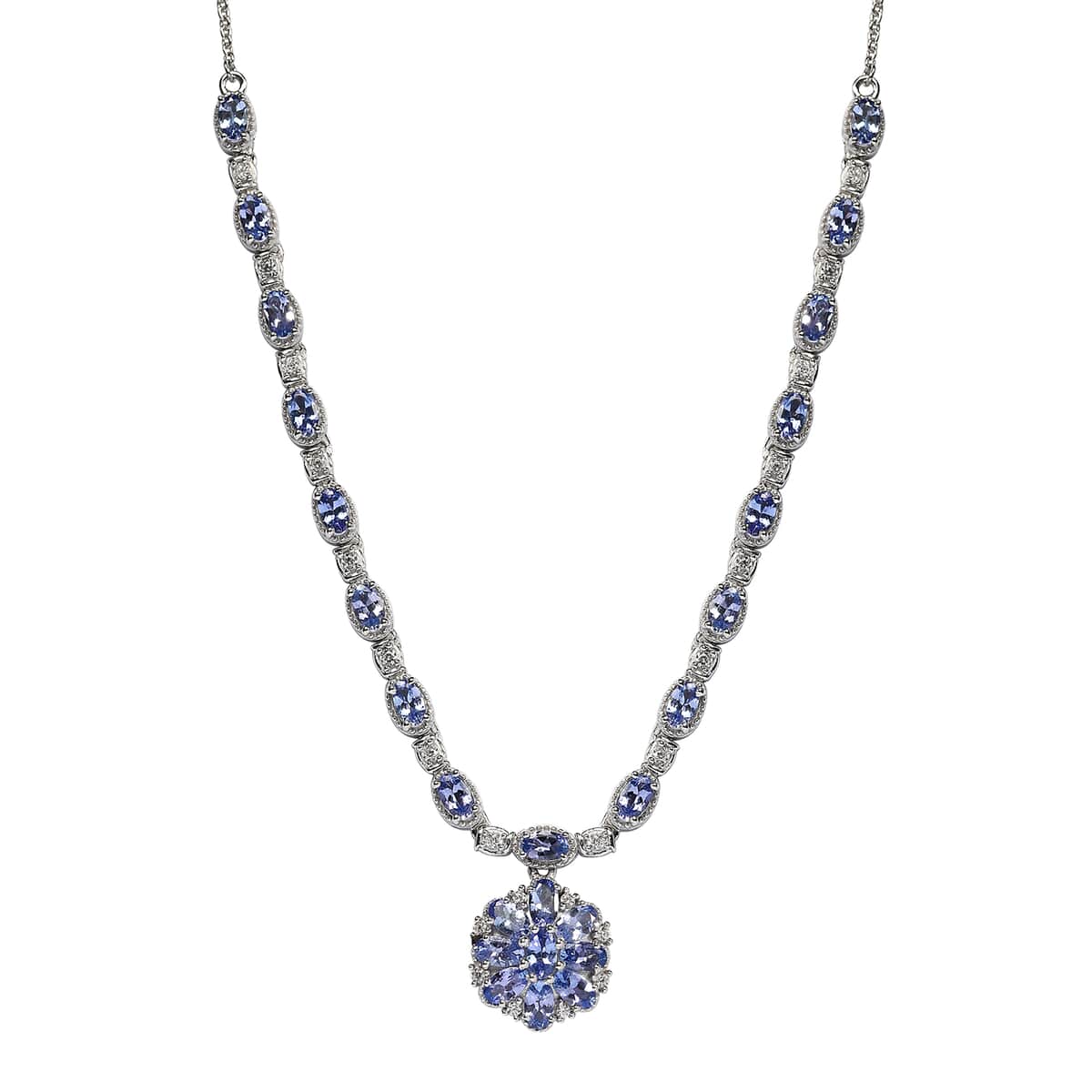 Tanzanite and Natural White Zircon Necklace 18 Inches in Platinum Over Sterling Silver 6.50 ctw image number 0