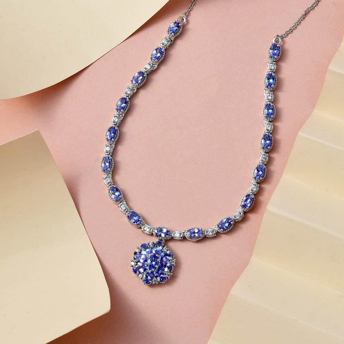 Tanzanite and Natural White Zircon Necklace 18 Inches in Platinum Over Sterling Silver 6.50 ctw image number 1