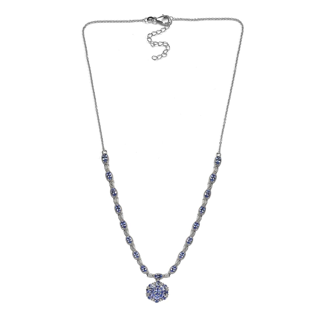 Tanzanite and Natural White Zircon Necklace 18 Inches in Platinum Over Sterling Silver 6.50 ctw image number 3