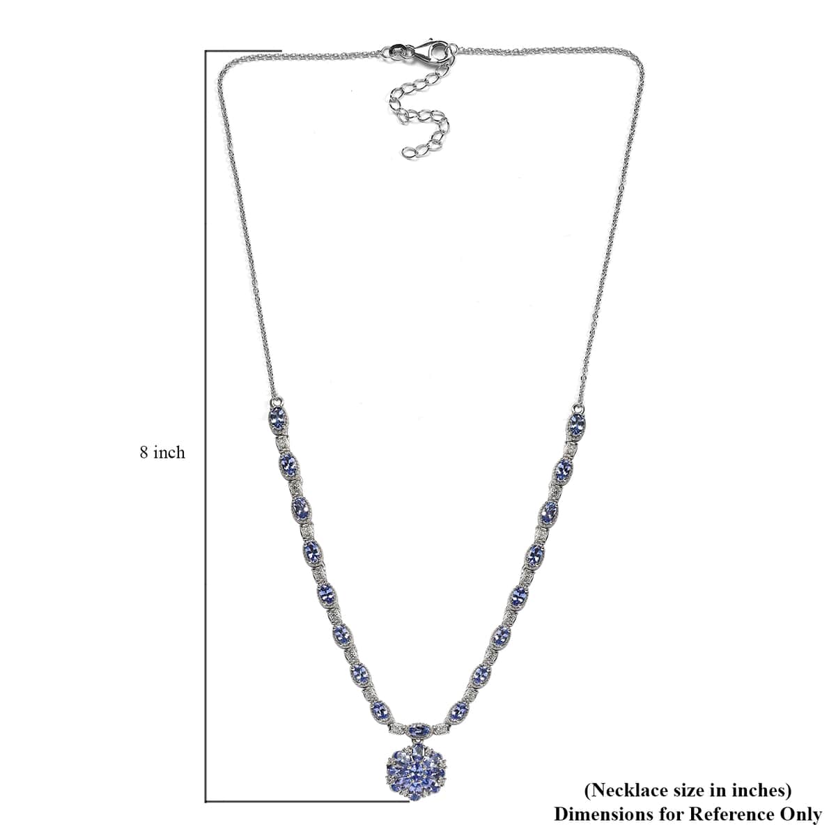 Tanzanite and Natural White Zircon Necklace 18 Inches in Platinum Over Sterling Silver 6.50 ctw image number 5