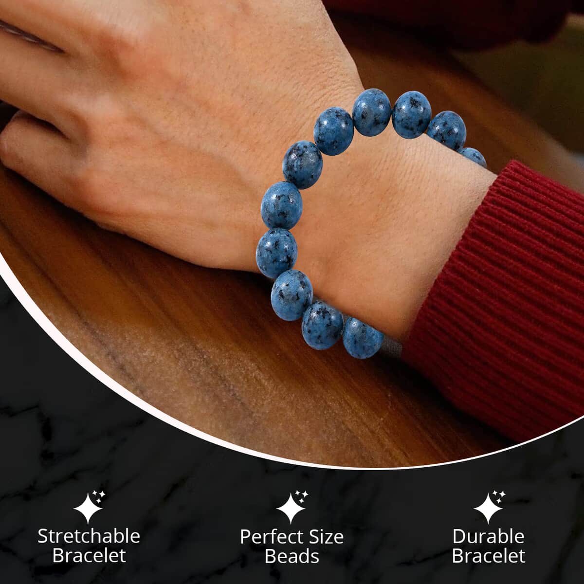 Blue Kiwi Jasper Beaded Stretch Bracelet 150.00 ctw, Adjustable Beads Bracelet, Beads Jewelry, Stretchable Bracelet image number 2
