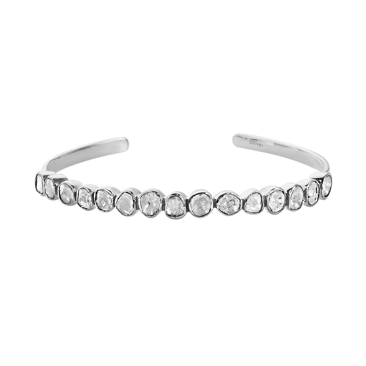Polki Diamond Cuff Bracelet in Platinum Over Sterling Silver (7.25 In) 1.50 ctw image number 0