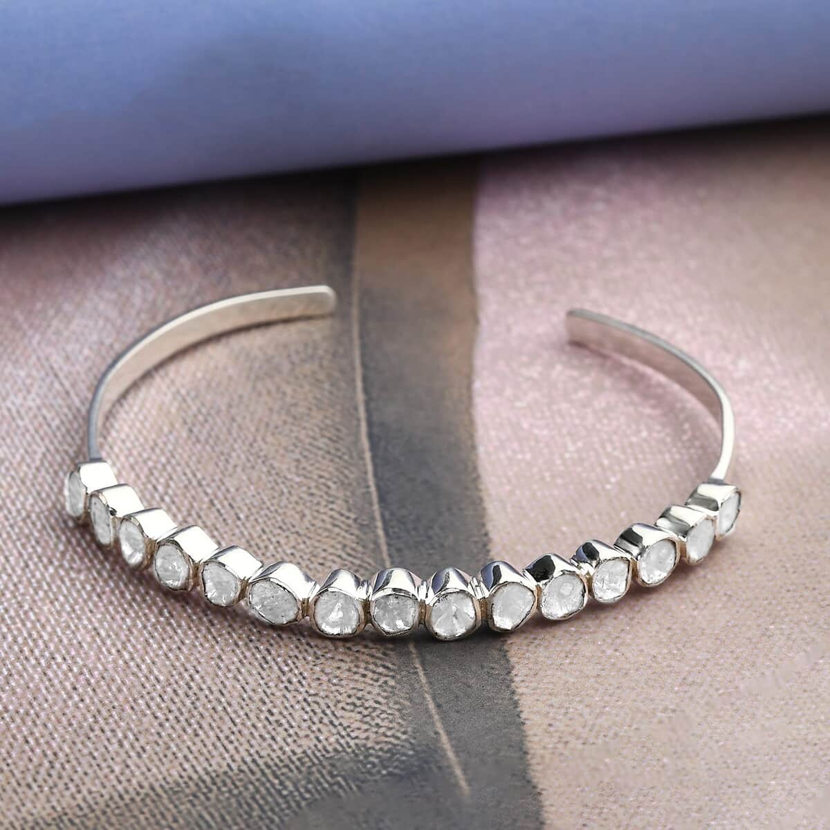Polki Diamond Cuff Bracelet in Platinum Over Sterling Silver (7.25 In) 1.50 ctw image number 1