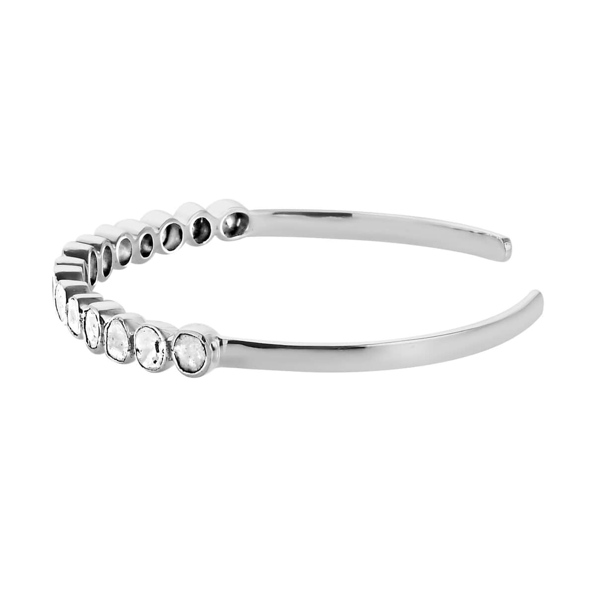 Polki Diamond Cuff Bracelet in Platinum Over Sterling Silver (7.25 In) 1.50 ctw image number 3