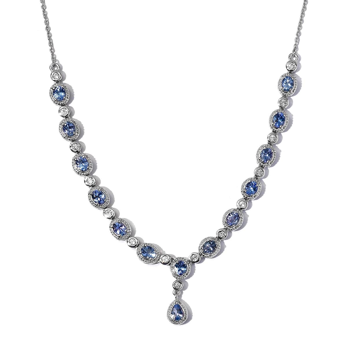 Tanzanite and Natural White Zircon Necklace 18 Inches in Platinum Over Sterling Silver 6.15 ctw image number 0