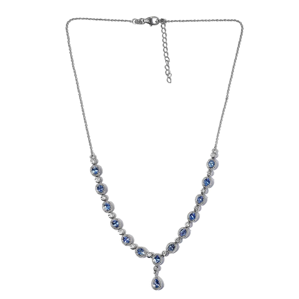 Tanzanite and Natural White Zircon Necklace 18 Inches in Platinum Over Sterling Silver 6.15 ctw image number 3