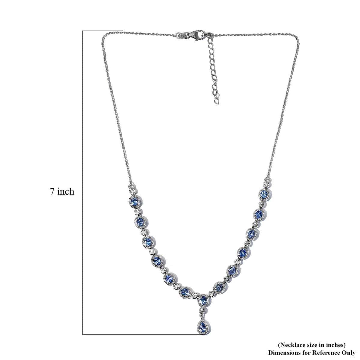 Tanzanite and Natural White Zircon Necklace 18 Inches in Platinum Over Sterling Silver 6.15 ctw image number 5
