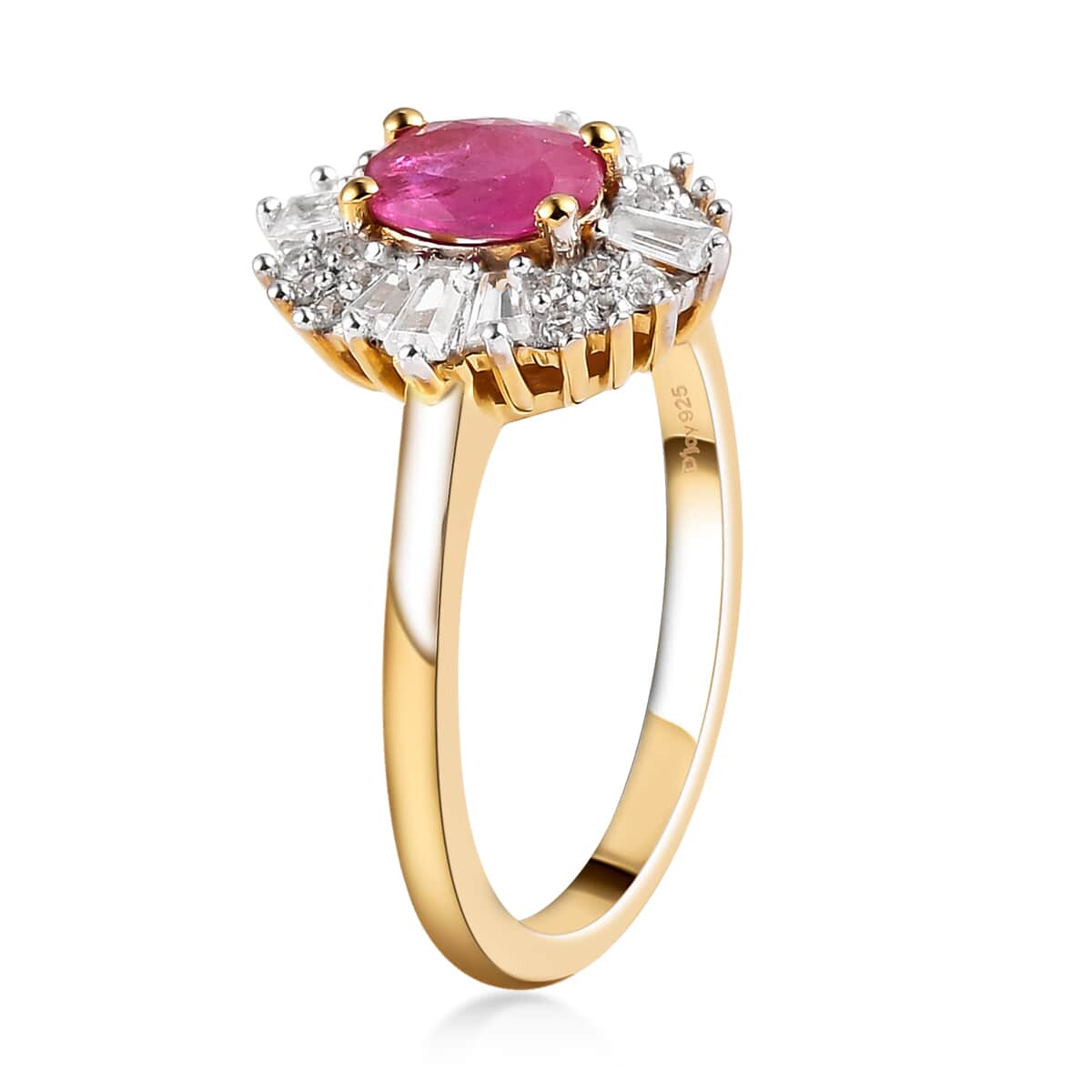 Premium Montepuez Ruby and Natural White Zircon Halo Ring in Vermeil Yellow Gold Over Sterling Silver 1.00 ctw image number 3