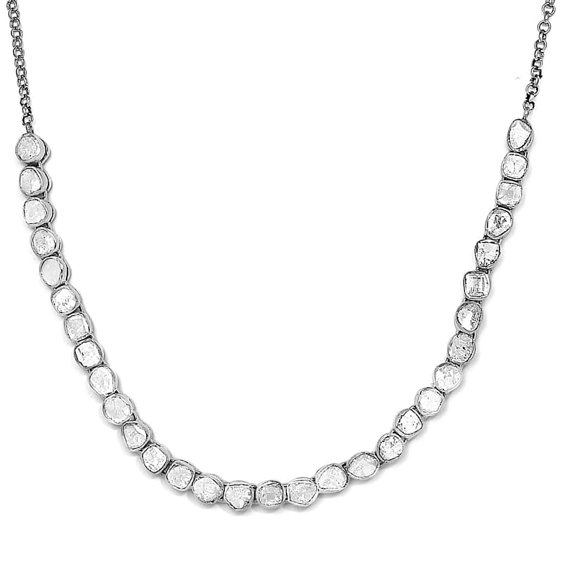 Polki Diamond Tennis Necklace 20 Inches in Platinum Over Sterling Silver 3.00 ctw
