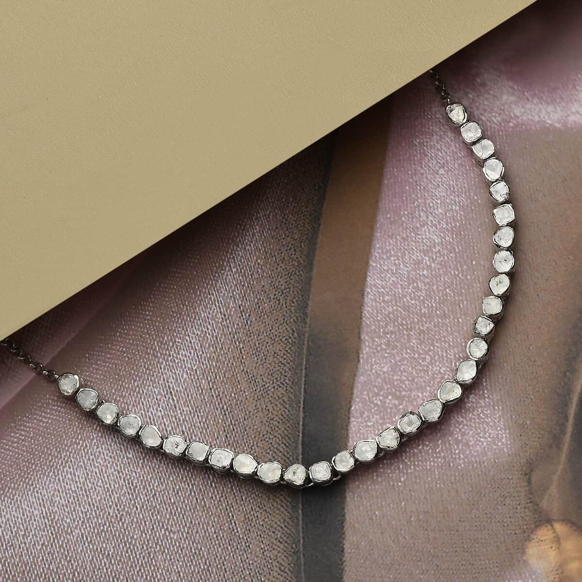 Polki Diamond Tennis Necklace 20 Inches in Platinum Over Sterling Silver 13.60 Grams 3.00 ctw image number 1
