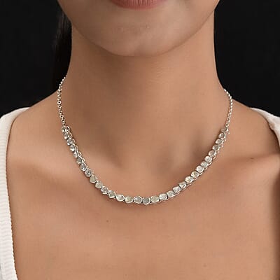 Polki Diamond Tennis Necklace 20 Inches in Platinum Over Sterling Silver 3.00 ctw