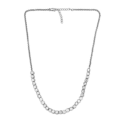 Polki Diamond Tennis Necklace 20 Inches in Platinum Over Sterling Silver 3.00 ctw