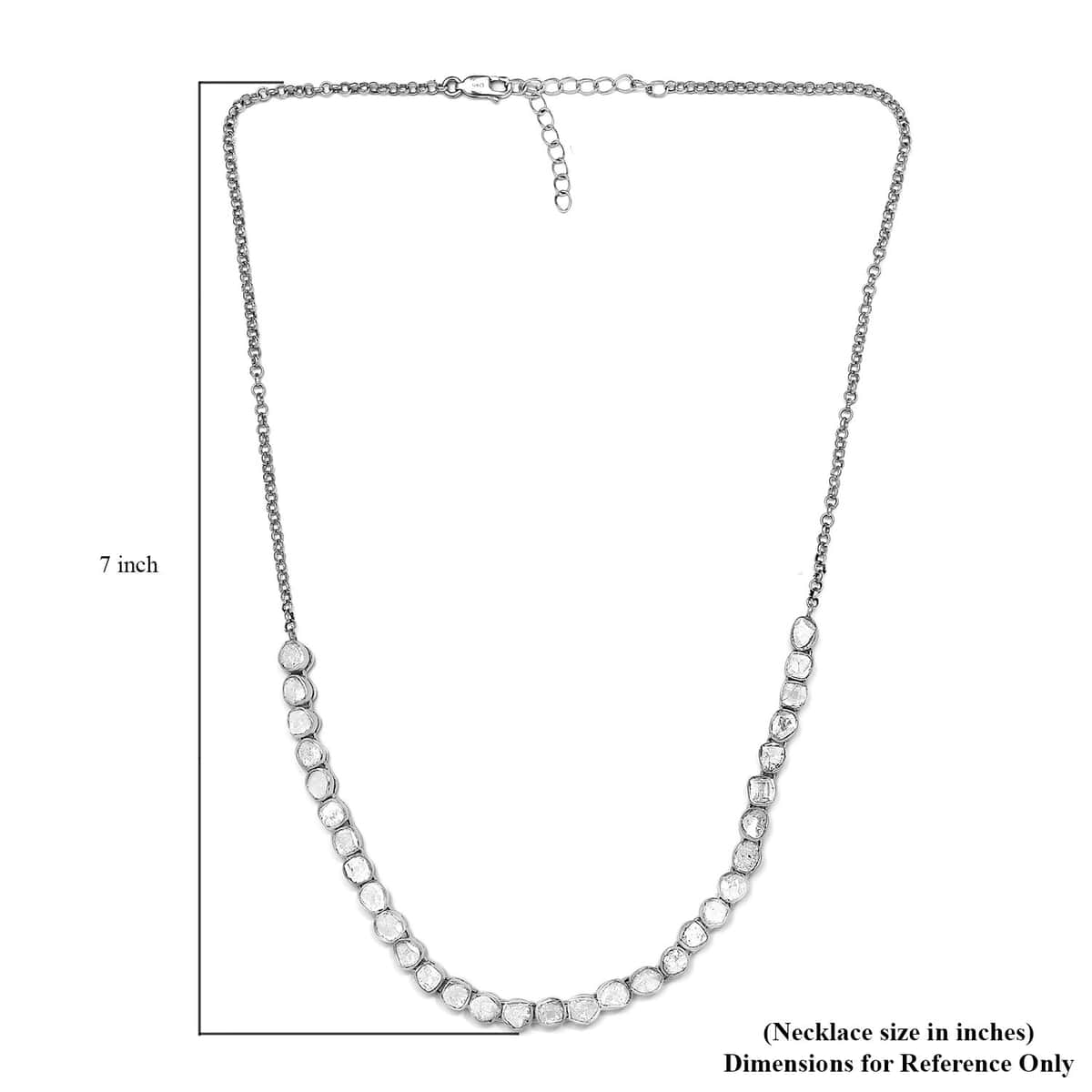 Polki Diamond Tennis Necklace 20 Inches in Platinum Over Sterling Silver 3.00 ctw image number 5