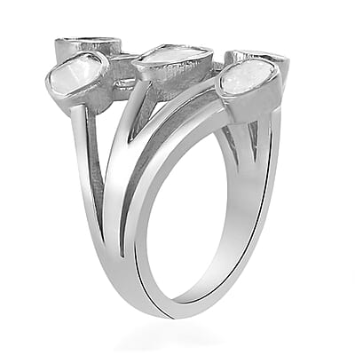 Polki Diamond Multi Shank Ring in Platinum Over Sterling Silver (Size 10.0) 0.50 ctw