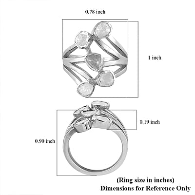 Polki Diamond Multi Shank Ring in Platinum Over Sterling Silver (Size 10.0) 0.50 ctw