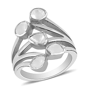 Polki Diamond Multi Shank Ring in Platinum Over Sterling Silver (Size 7.0) 0.50 ctw