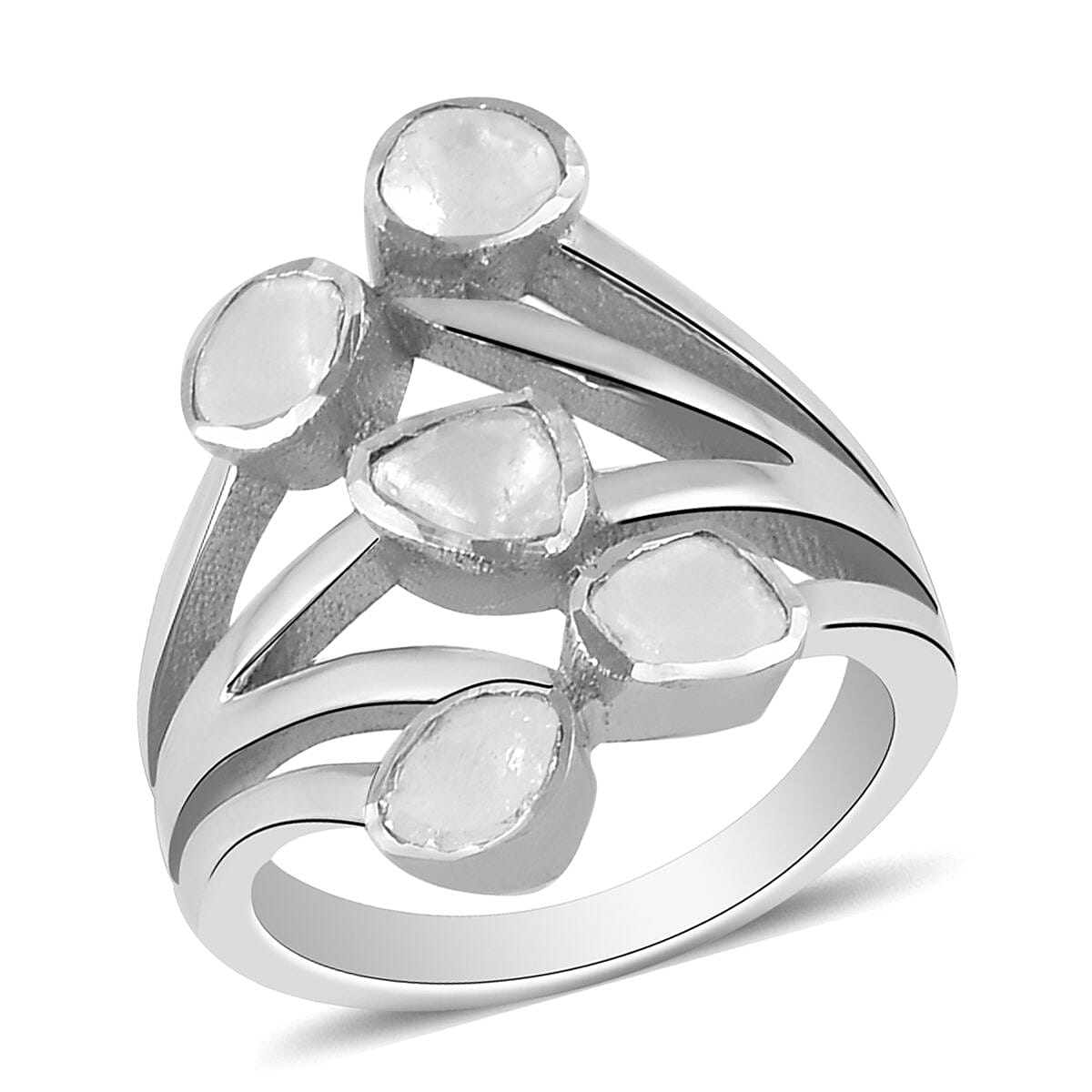 Polki Diamond Multi Shank Ring in Platinum Over Sterling Silver (Size 8.0) 0.50 ctw image number 0