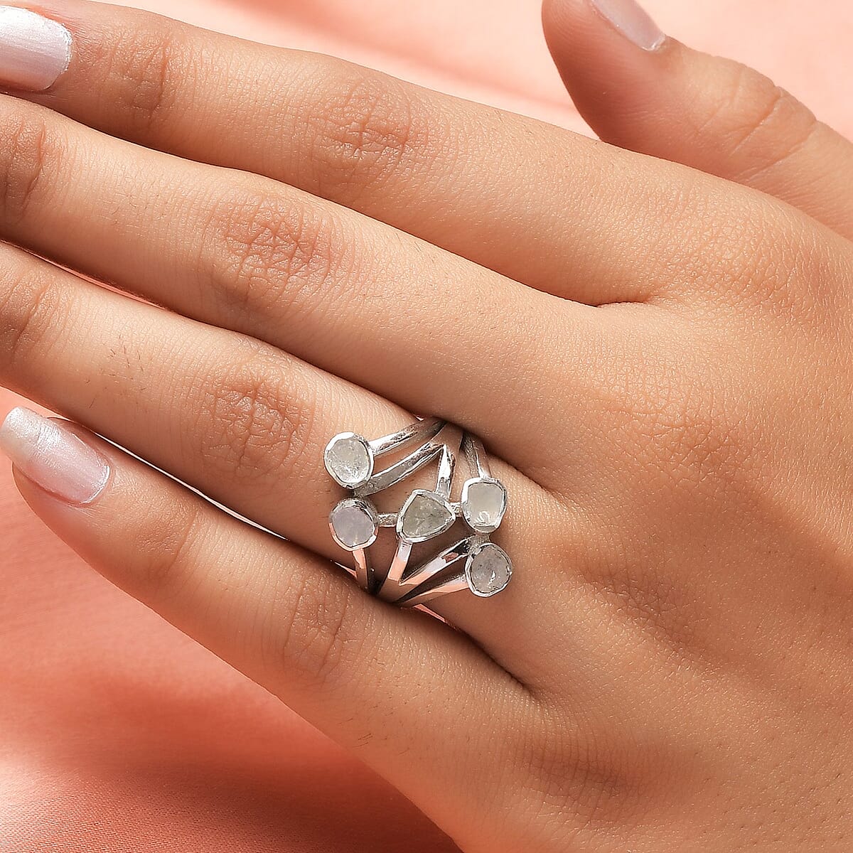 Polki Diamond Multi Shank Ring in Platinum Over Sterling Silver (Size 8.0) 0.50 ctw image number 1