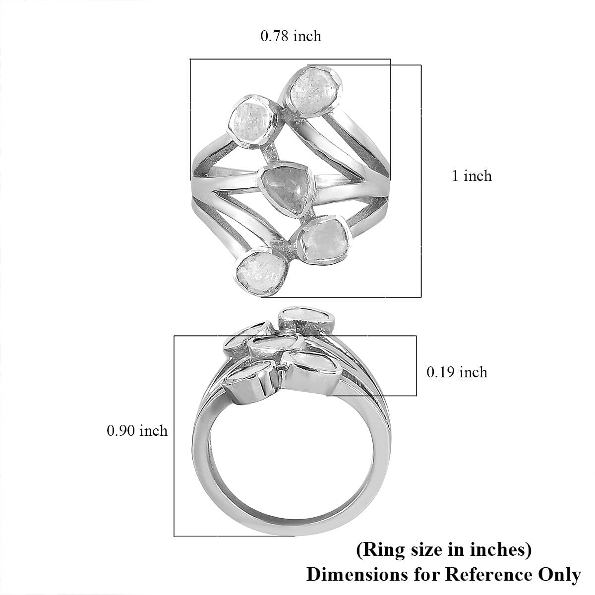 Polki Diamond Multi Shank Ring in Platinum Over Sterling Silver (Size 8.0) 0.50 ctw image number 4