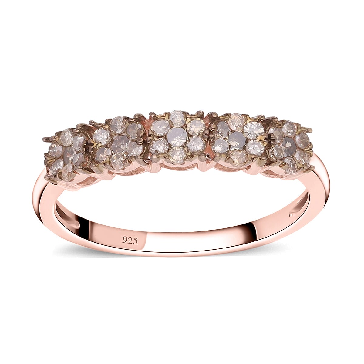Natural Champagne Diamond 0.50 ctw Ring in 18K Vermeil Rose Gold Over Sterling Silver (Size 5.5)