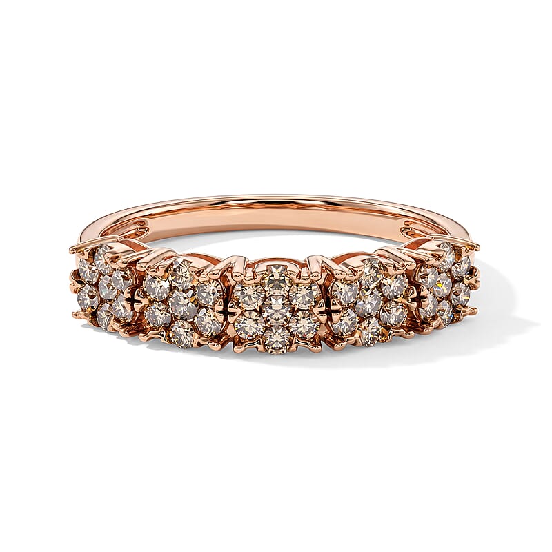 Natural Champagne Diamond 0.50 ctw Ring in 18K Vermeil Rose Gold Over Sterling Silver (Size 6.5)