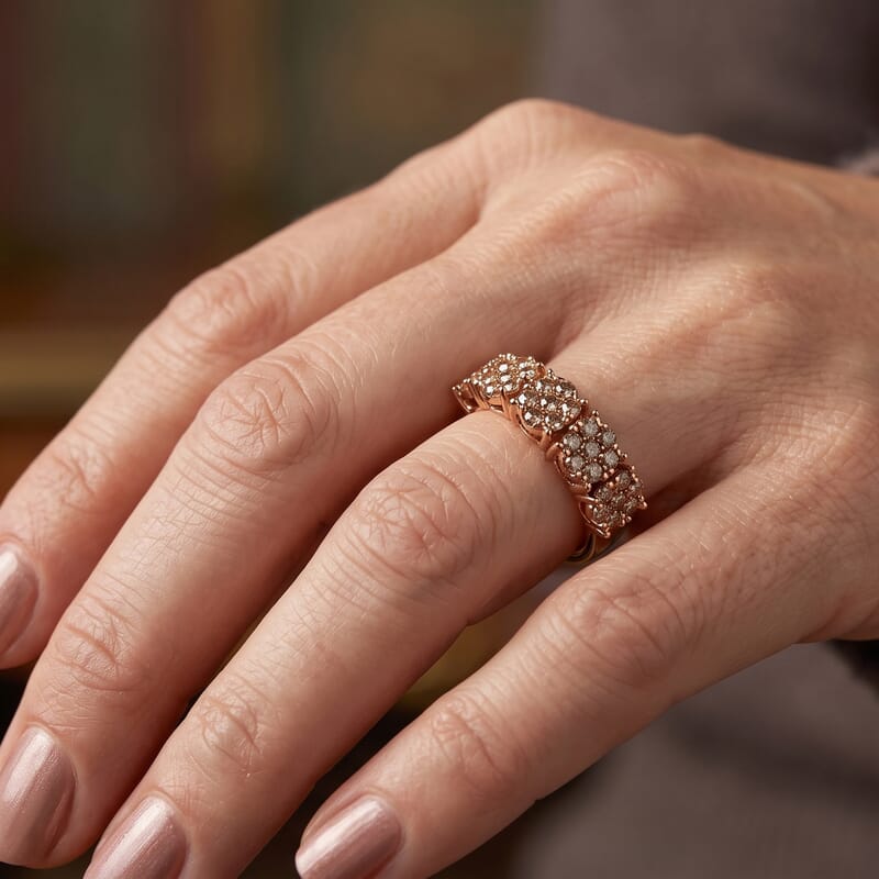 Natural Champagne Diamond 0.50 ctw Ring in 18K Vermeil Rose Gold Over Sterling Silver (Size 6.5)