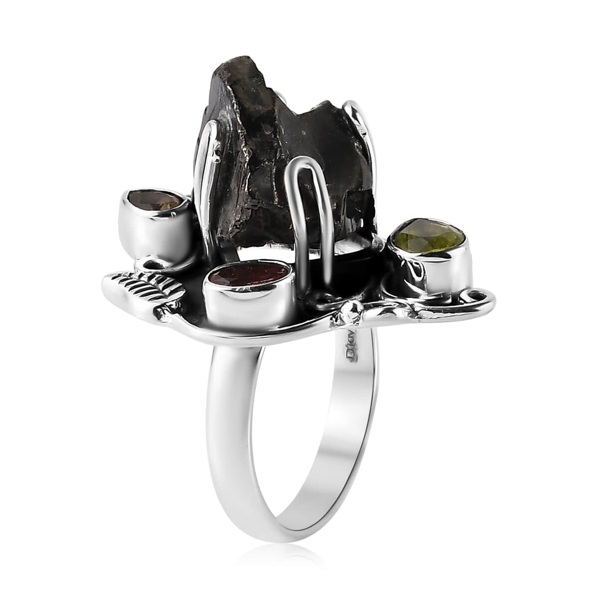 Artisan Crafted Rough Cut Elite Shungite and Multi Gemstone Ring in Sterling Silver (Size 11.0) 5.75 ctw image number 3