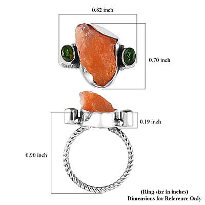 Artisan Crafted Rough Cut Jalisco Fire Opal and Natural Chrome Diopside Ring in Sterling Silver (Size 10.0) 5.40 ctw