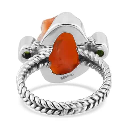Artisan Crafted Rough Cut Jalisco Fire Opal and Natural Chrome Diopside Ring in Sterling Silver (Size 8.0) 5.40 ctw image number 4