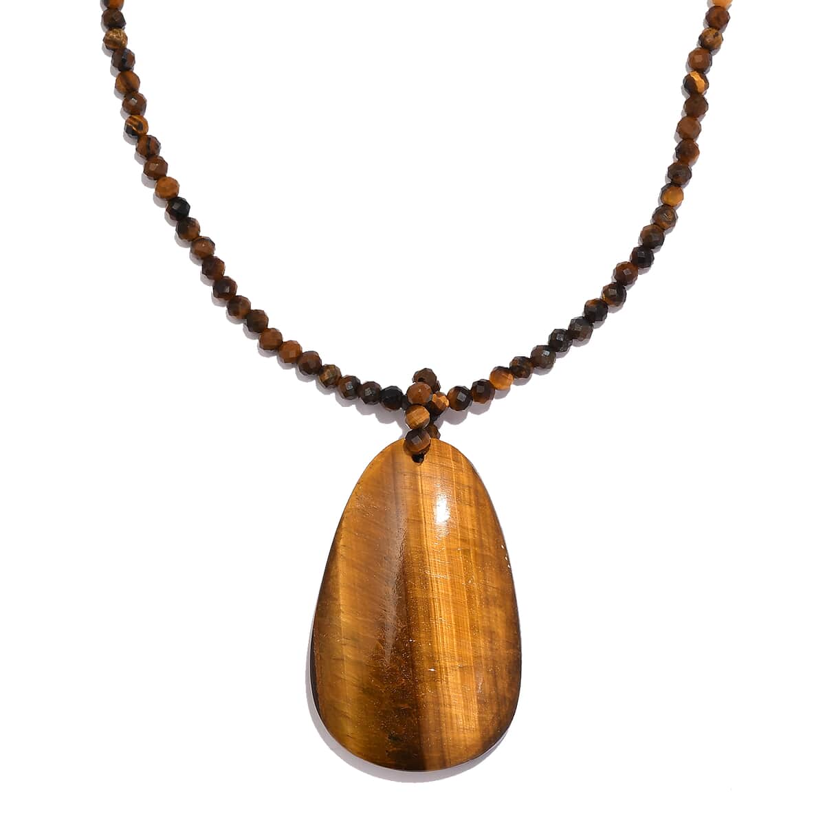 Tiger's Eye Pendant with Beaded Necklace 20 Inches in Rhodium Over Sterling Silver 102.20 ctw image number 0