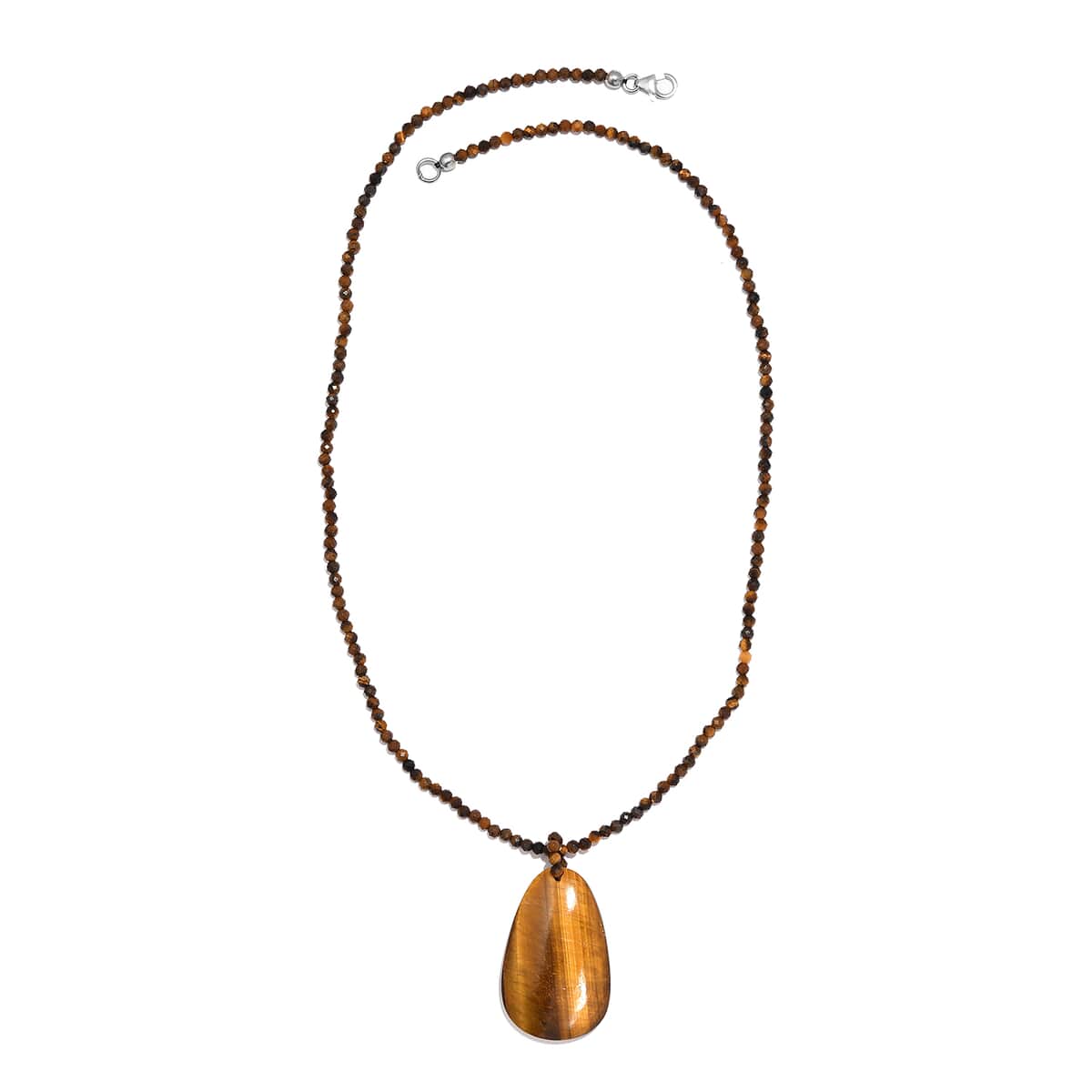 Tiger's Eye Pendant with Beaded Necklace 20 Inches in Rhodium Over Sterling Silver 102.20 ctw image number 3
