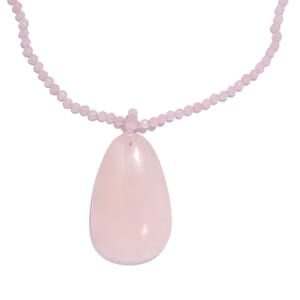 Galilea Rose Quartz Pendant with Beaded Necklace 20 Inches in Rhodium Over Sterling Silver 96.10 ctw