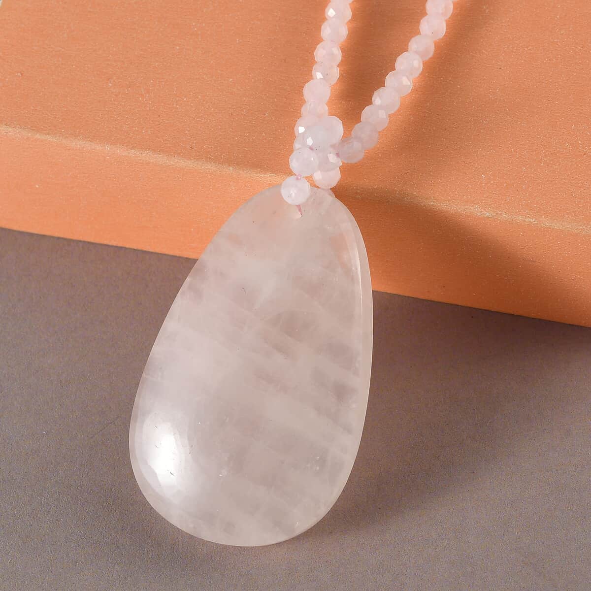 Galilea Rose Quartz Pendant with Beaded Necklace 20 Inches in Rhodium Over Sterling Silver 96.10 ctw image number 1