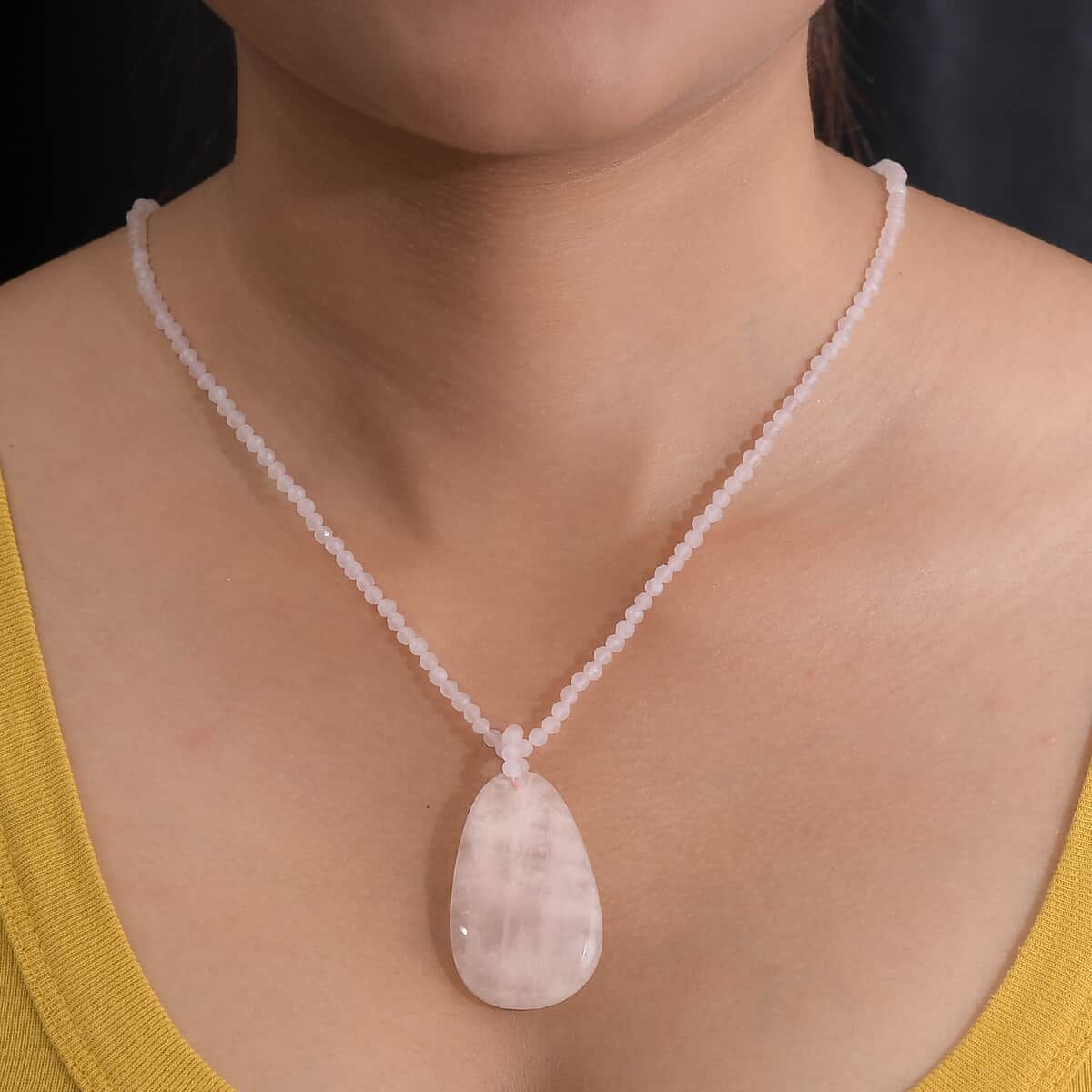 Galilea Rose Quartz Pendant with Beaded Necklace 20 Inches in Rhodium Over Sterling Silver 96.10 ctw image number 2