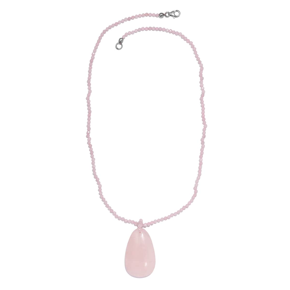 Galilea Rose Quartz Pendant with Beaded Necklace 20 Inches in Rhodium Over Sterling Silver 96.10 ctw image number 3