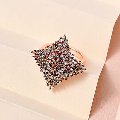 Natural Champagne Diamond 0.99 ctw Ring in 18K Vermeil Rose Gold Over Sterling Silver (Size 5.5)